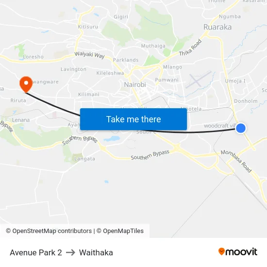 Avenue Park 2 to Waithaka map