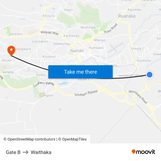 Gate B to Waithaka map