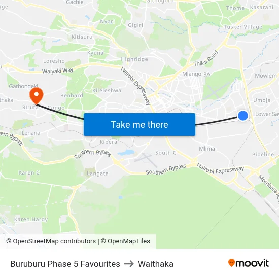 Buruburu Phase 5 Favourites to Waithaka map