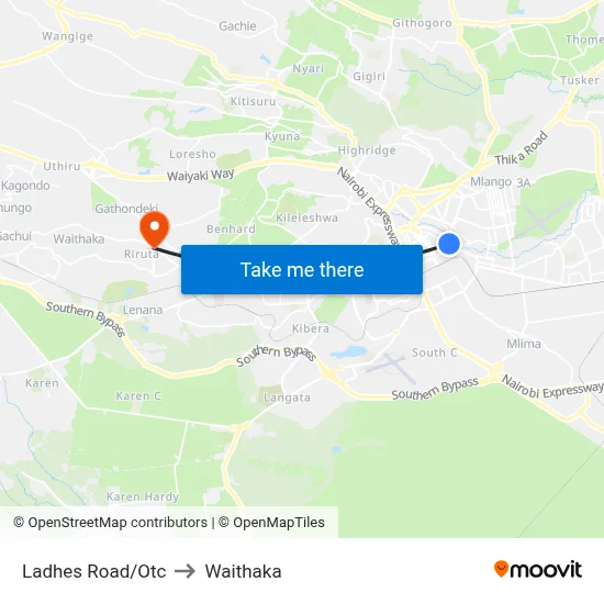Ladhes Road/Otc to Waithaka map