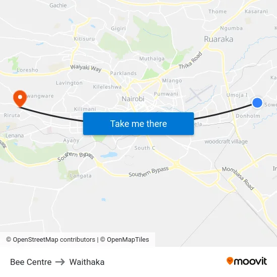Bee Centre to Waithaka map
