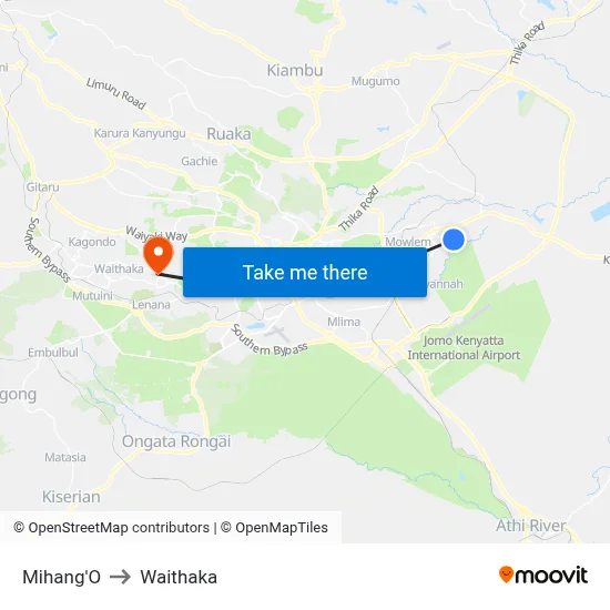 Mihang'O to Waithaka map