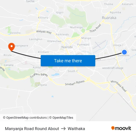 Manyanja Road Round About to Waithaka map