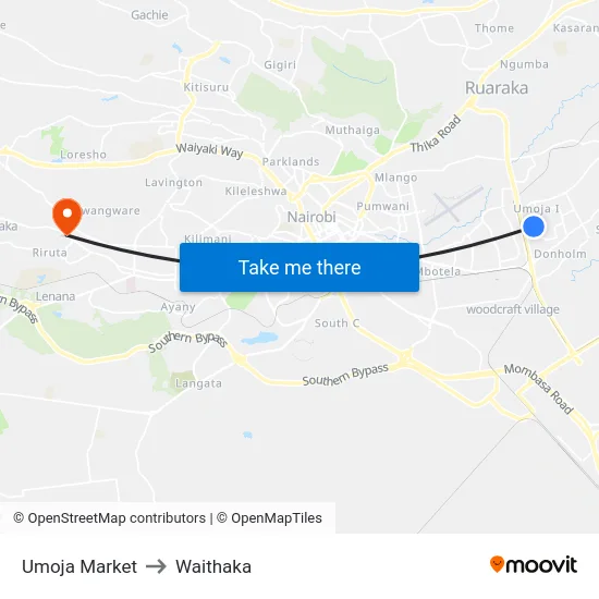 Umoja Market to Waithaka map