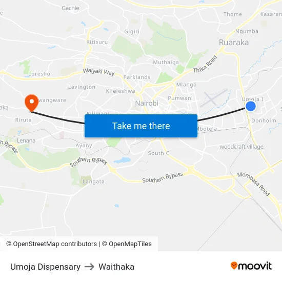 Umoja Dispensary to Waithaka map