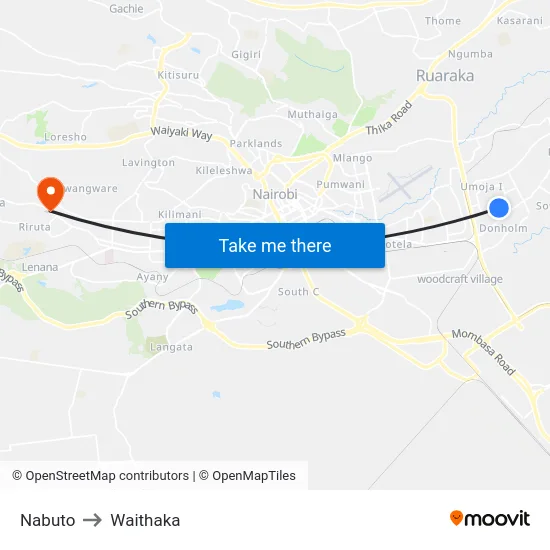 Nabuto to Waithaka map
