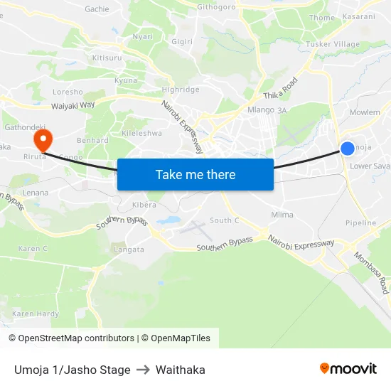 Umoja 1/Jasho Stage to Waithaka map