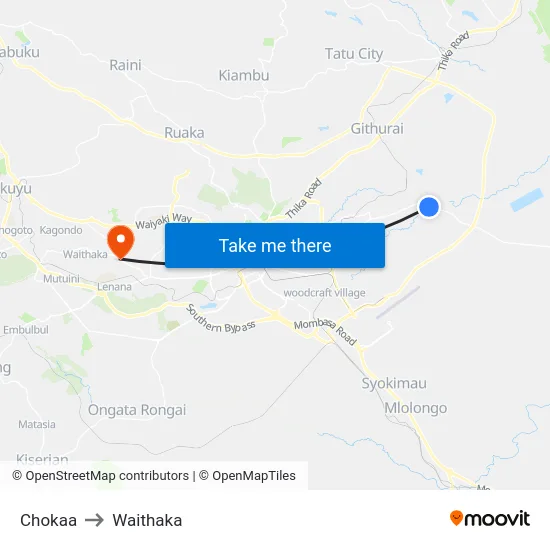Chokaa to Waithaka map