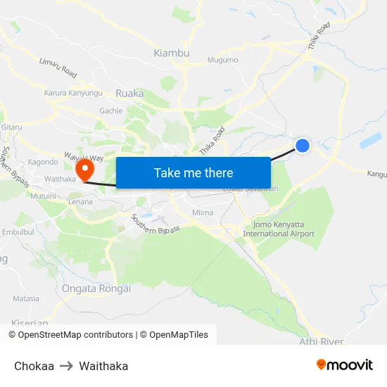 Chokaa to Waithaka map