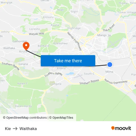 Kie to Waithaka map