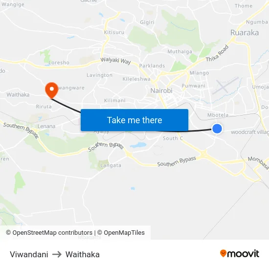 Viwandani to Waithaka map