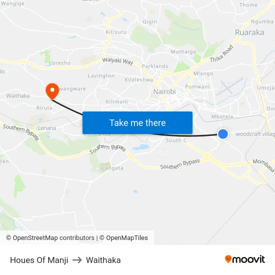 Houes Of Manji to Waithaka map