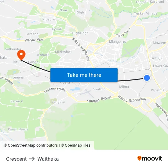 Crescent to Waithaka map