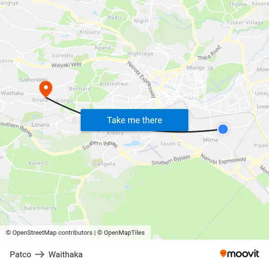 Patco to Waithaka map