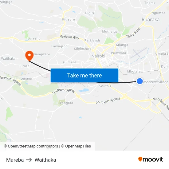 Mareba to Waithaka map