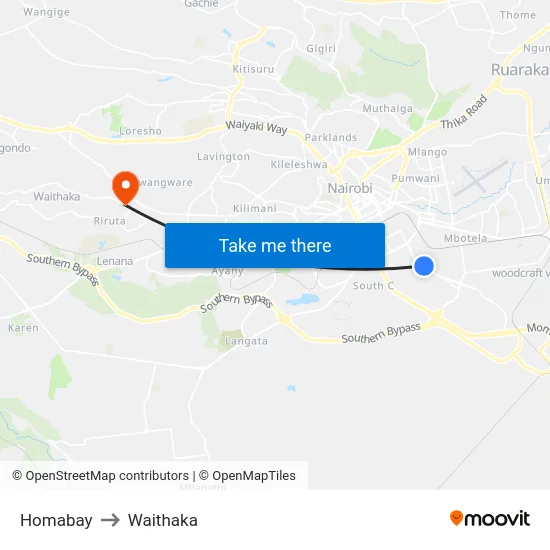 Homabay to Waithaka map