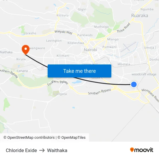 Chloride Exide to Waithaka map