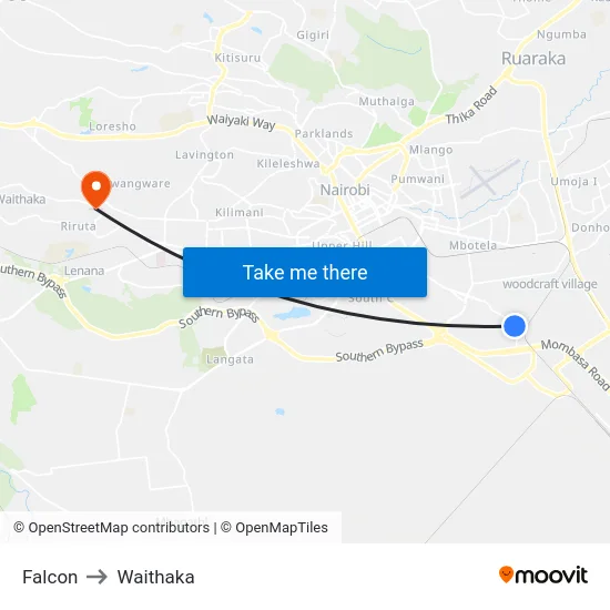 Falcon to Waithaka map