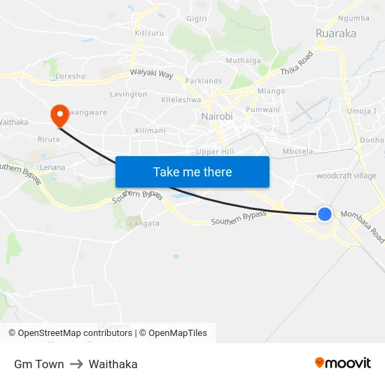 Gm Town to Waithaka map