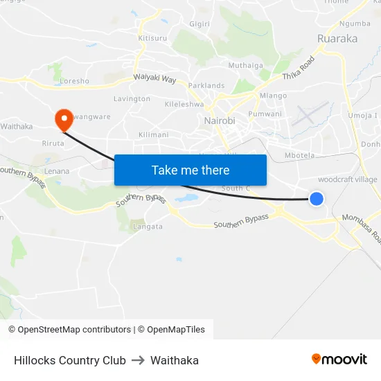 Hillocks Country Club to Waithaka map