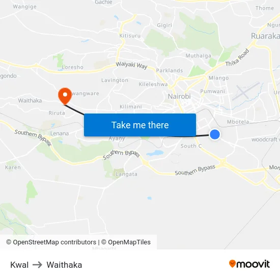 Kwal to Waithaka map