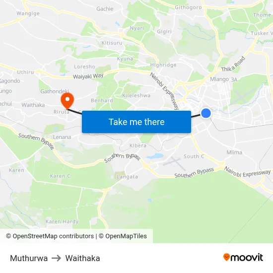 Muthurwa to Waithaka map