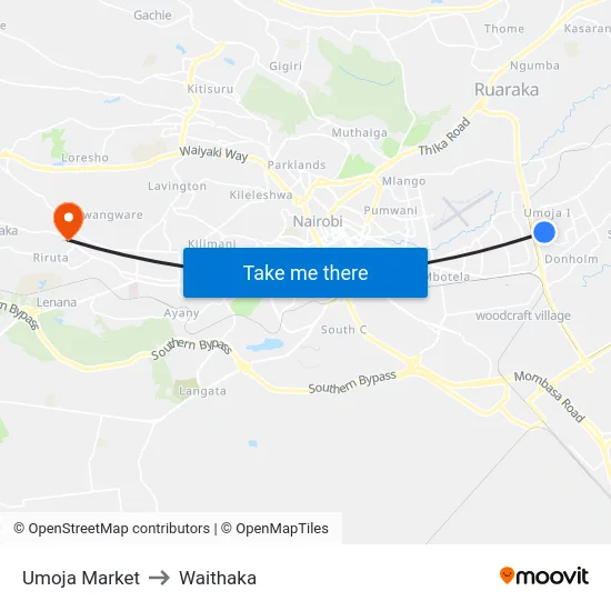 Umoja Market to Waithaka map