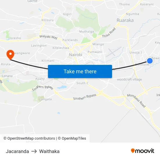 Jacaranda to Waithaka map