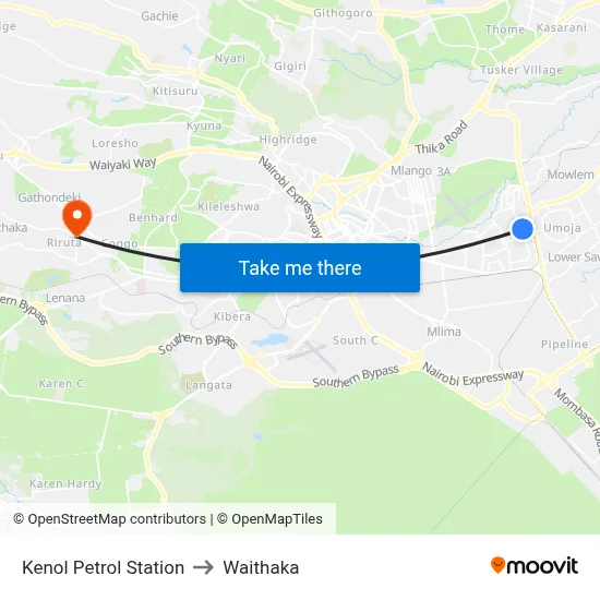 Kenol Petrol Station to Waithaka map
