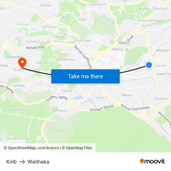Knlb to Waithaka map
