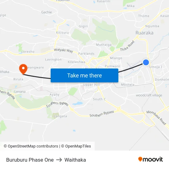 Buruburu Phase One to Waithaka map