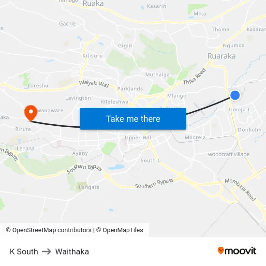 K South to Waithaka map