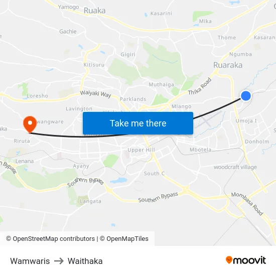 Wamwaris to Waithaka map