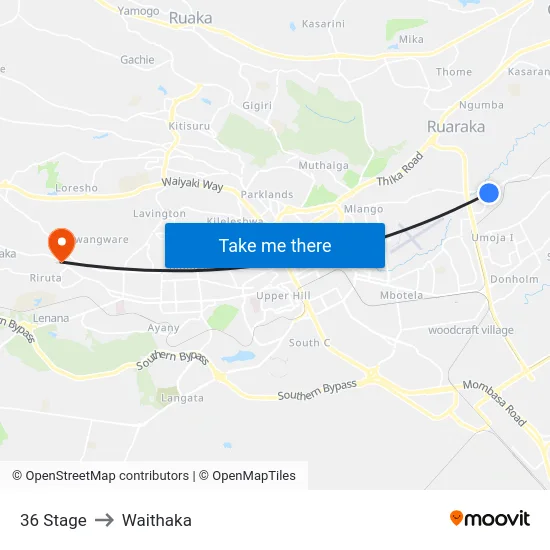36 Stage to Waithaka map