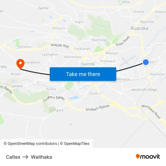 Caltex to Waithaka map
