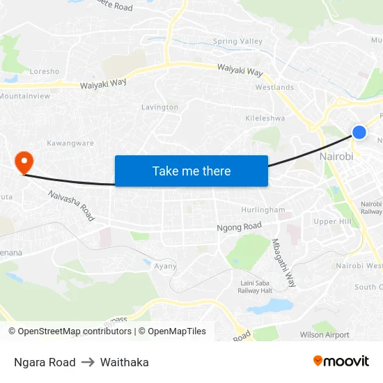 Ngara Road to Waithaka map
