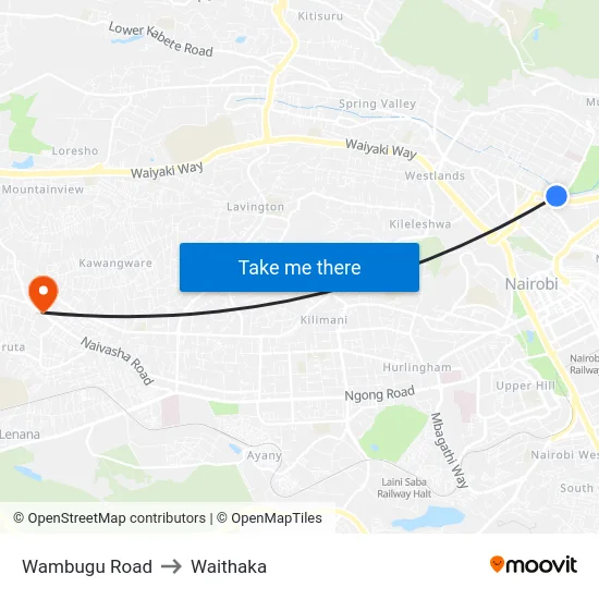 Wambugu Road to Waithaka map