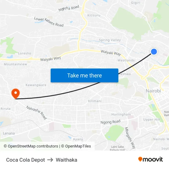 Coca Cola Depot to Waithaka map