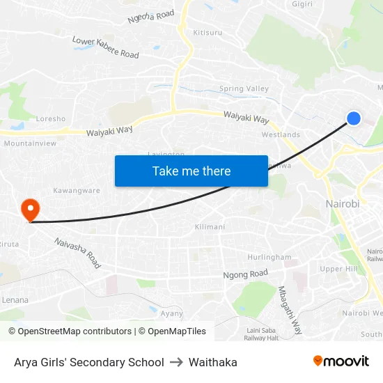 Arya Girls' Secondary School to Waithaka map