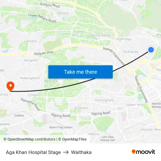 Aga Khan Hospital Stage to Waithaka map