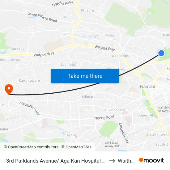 3rd Parklands Avenue/ Aga Kan Hospital Junction to Waithaka map