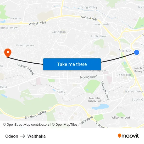 Odeon to Waithaka map