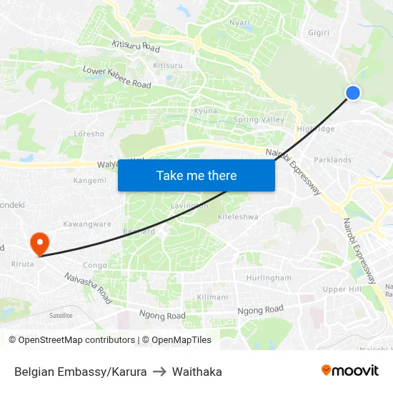 Belgian Embassy/Karura to Waithaka map
