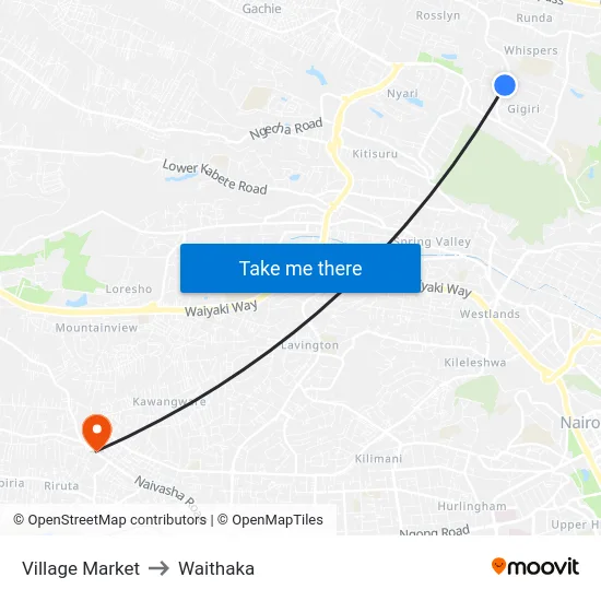 Village Market to Waithaka map