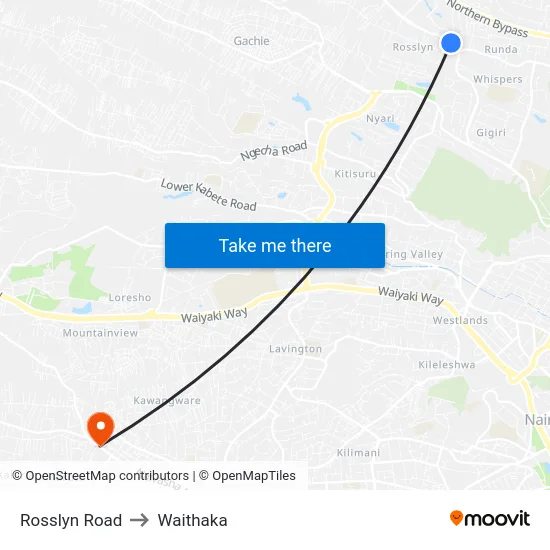 Rosslyn Road to Waithaka map