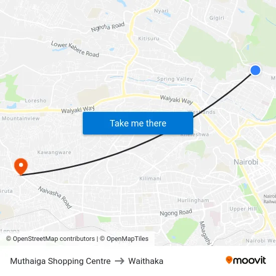 Muthaiga Shopping Centre to Waithaka map