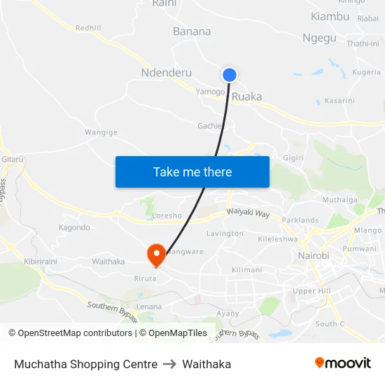 Muchatha Shopping Centre to Waithaka map