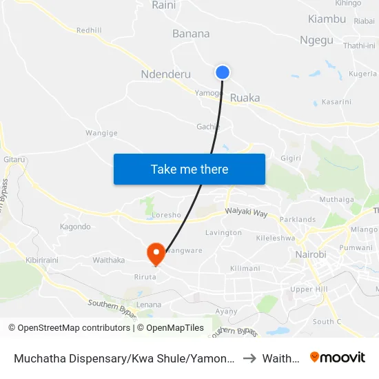 Muchatha Dispensary/Kwa Shule/Yamongo Drive to Waithaka map
