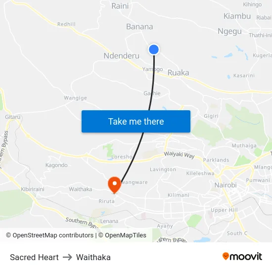 Sacred Heart to Waithaka map