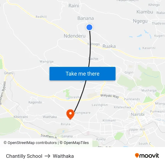 Chantilly School to Waithaka map